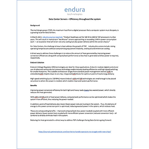 Endura Datacenter Application Study